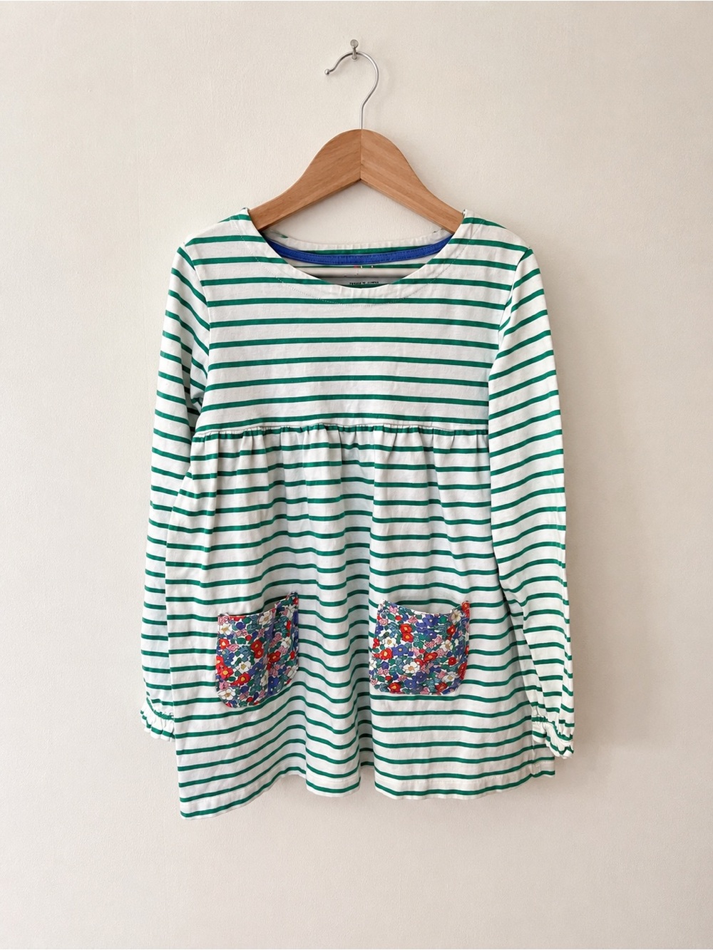 Mini Boden Green Stripe Floral Pocket Dress 7–8Y